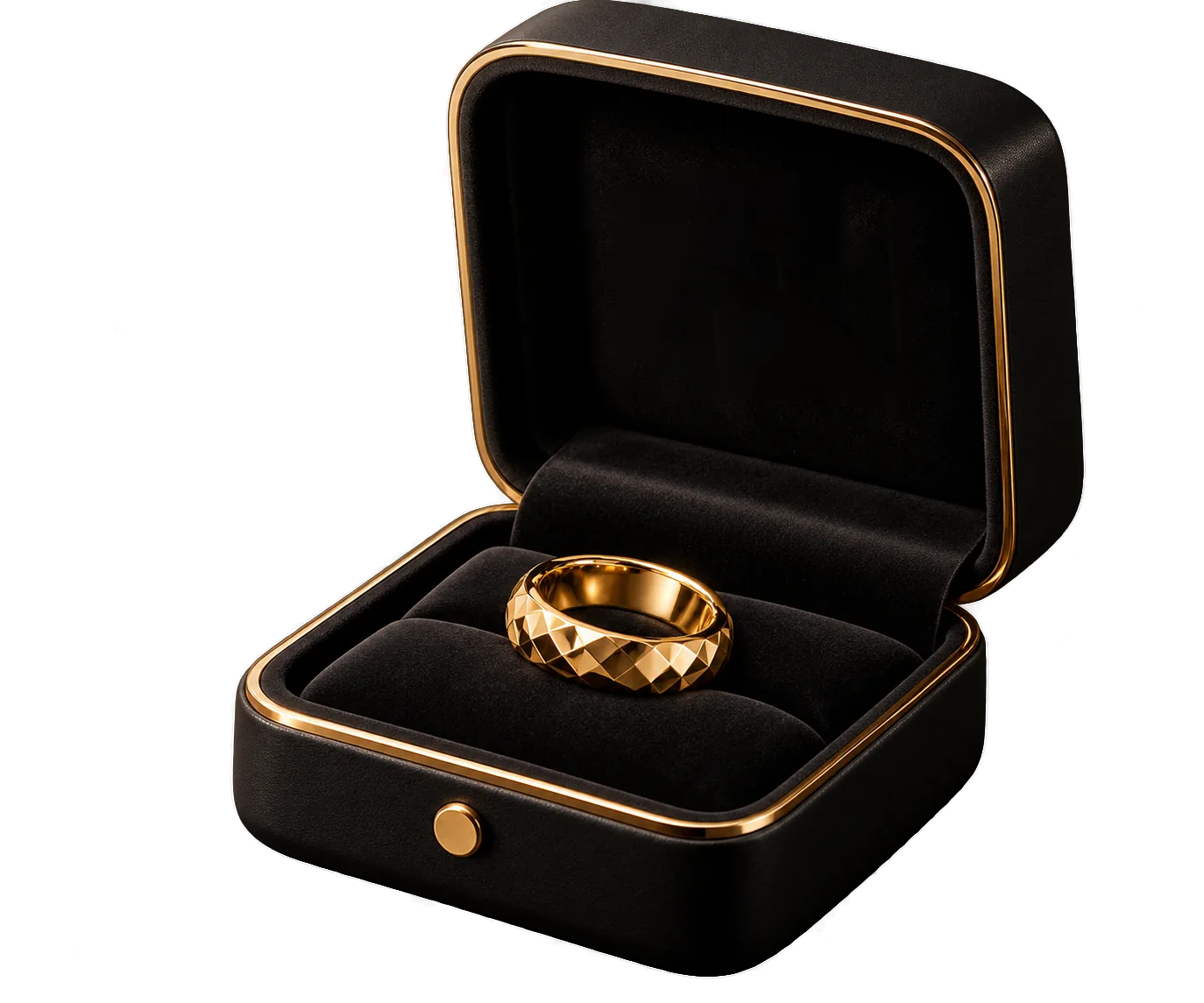 A solid gold band presented in its case